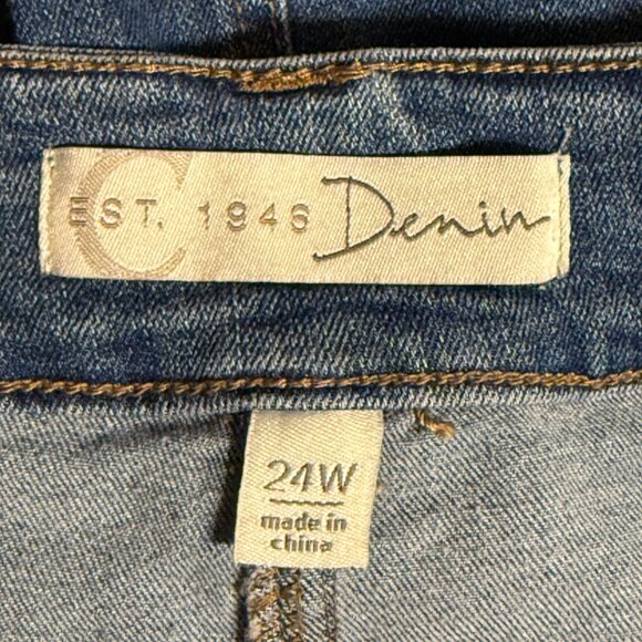 Est 1946 Plus Size 24W Denim Skirt Button Front Floral Embroidery Raw Hem - Picture 9 of 10